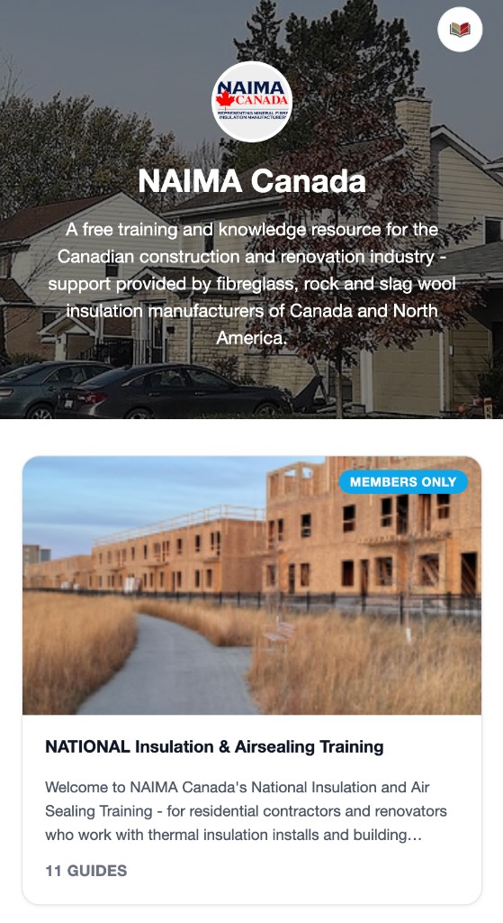 NAIMA Canada’s custom portal, with a branded homepage and an interactive training guide.